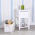 Pair of Retro White Chic Nightstand End Side Bedside Table with Wicker Storage Wood